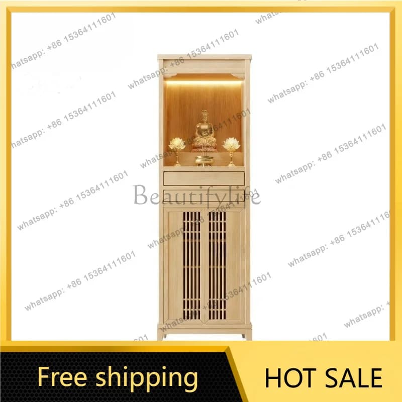 YJ New Chinese Household Standing Shrine Cabinet Home Altar For Guanyin Buddha Statue God of Wealth Worship Display Cabinet