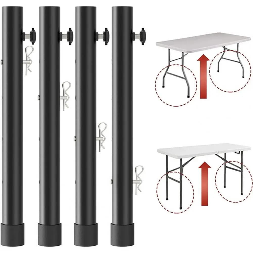 4Pcs Table Height Extender with Reinforced Bolts Easy to Install Heavy Duty Adjustable Rustproof Folding Tables Straight/Bent Le