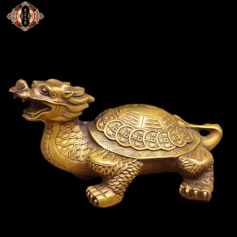 Bronze Brass Eight Trigrams Dragon Turtle Home Decorative Figurine