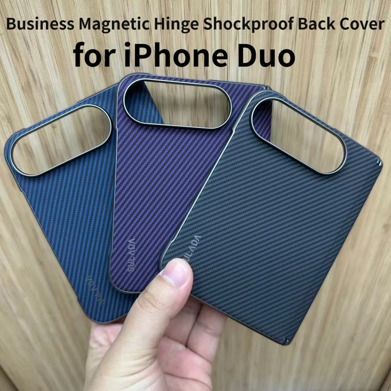 New Sulada Carbon Fiber Pattern Leather Magnetic Hinge Back Cover for iPhone Duo, Magsafe Business Case