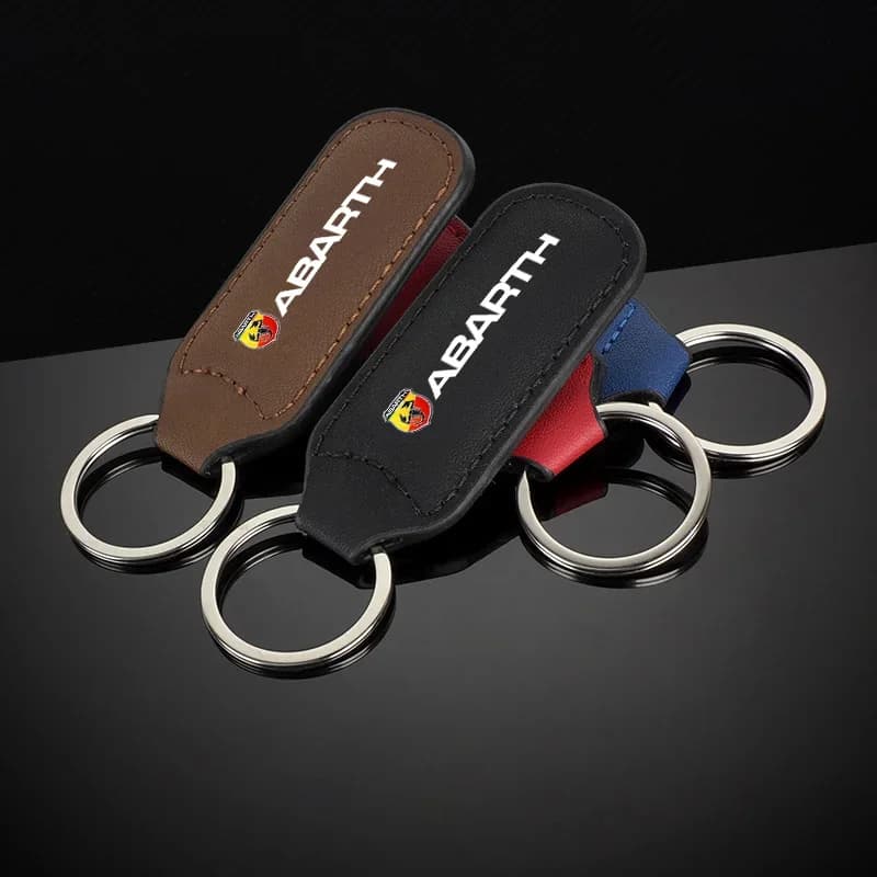 Leather Keychain Metal Ring Car Key Holder Styling Accessory For Abarth 695 595 500 C 124 GT Punto Grande Punto