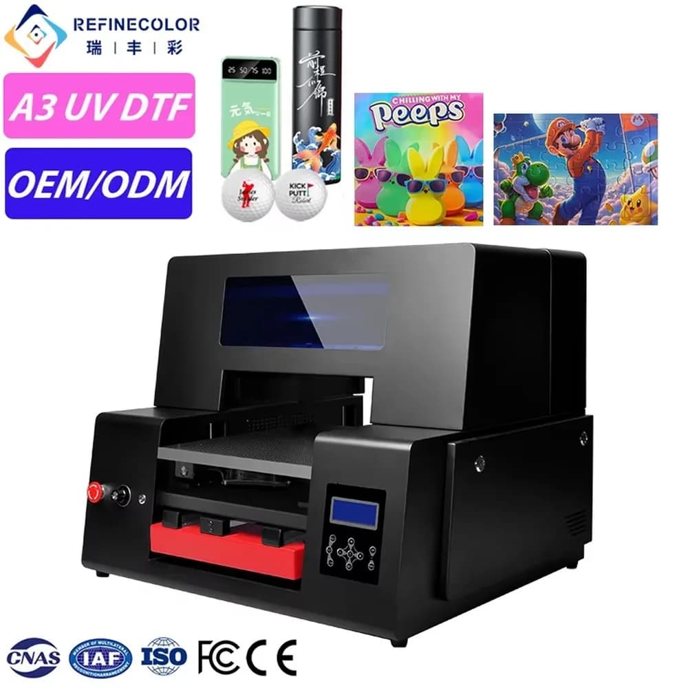 A3 UV DTF Printer Flatbed for Water Bottle Acrylic Patches Phone Case Sticker Golf Balls Printing Machine Factory Supply