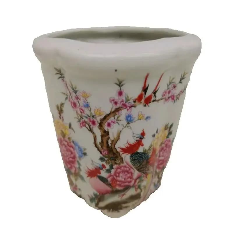 China Porcelain Flower Pot Pink flowers birds Patterned Indoor Outdoor Plant Pot