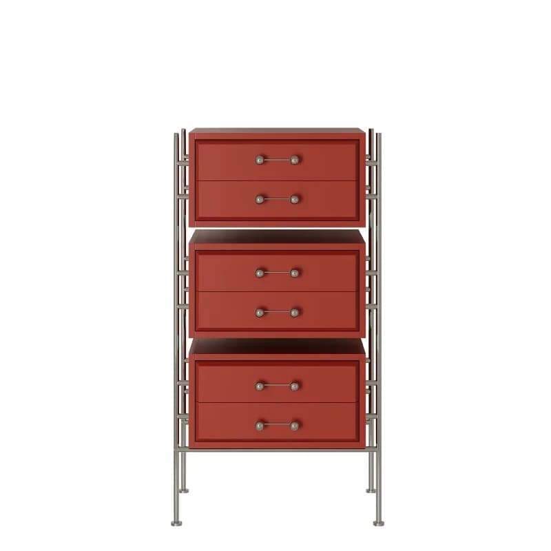 Simple metal design wall side cabinet, storage three buckets modern solid wood cabinet burgundy black