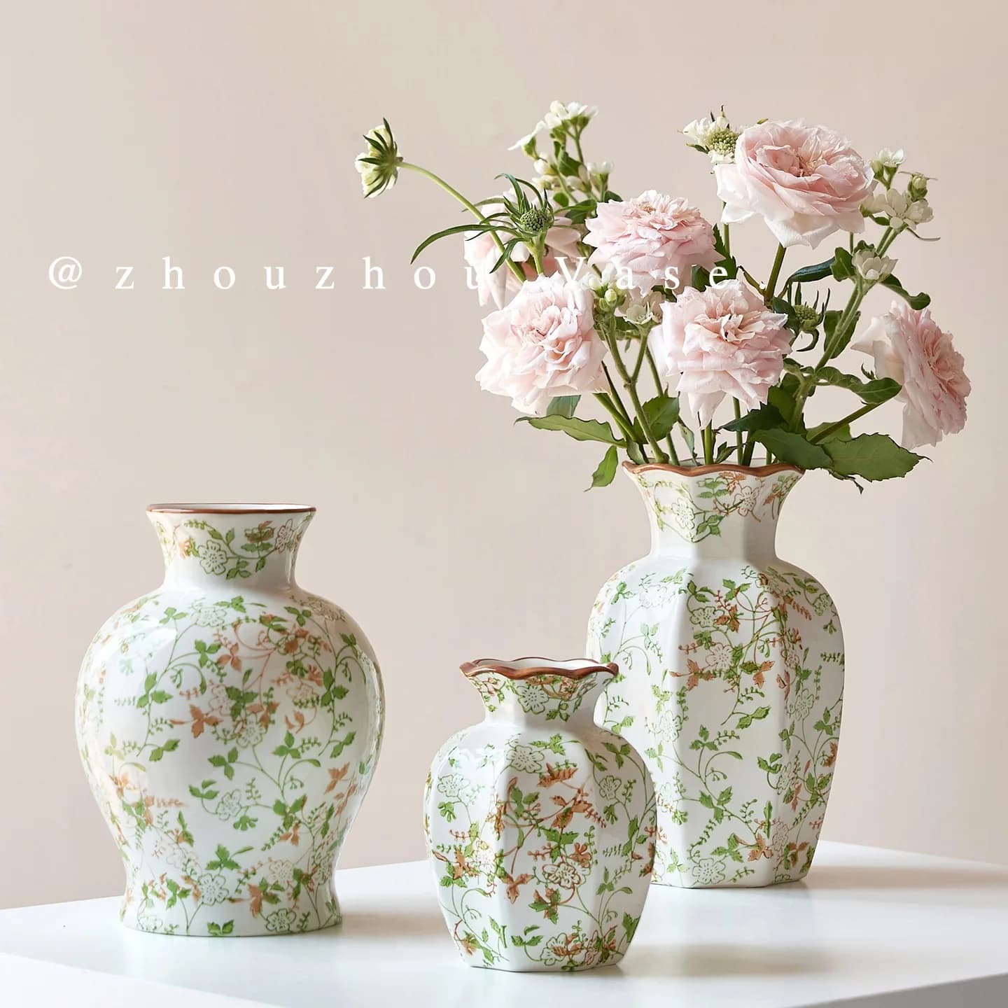 YFY octagonal large vase new Chinese retro ceramic vase ornament living room flower arrangement decoration entrance flower vase