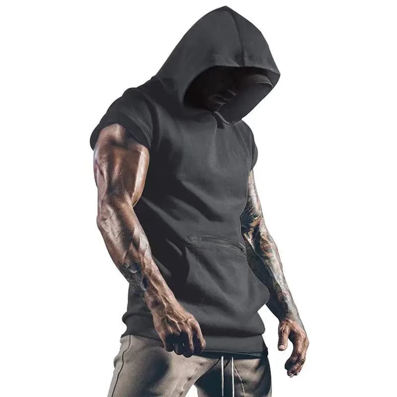 Summer New Solid Color Men's Sport Tank Tops Vest Sleeveless Tees For Male Hooded Man Vests Tops Y2K Hip Hop Men T-shirt