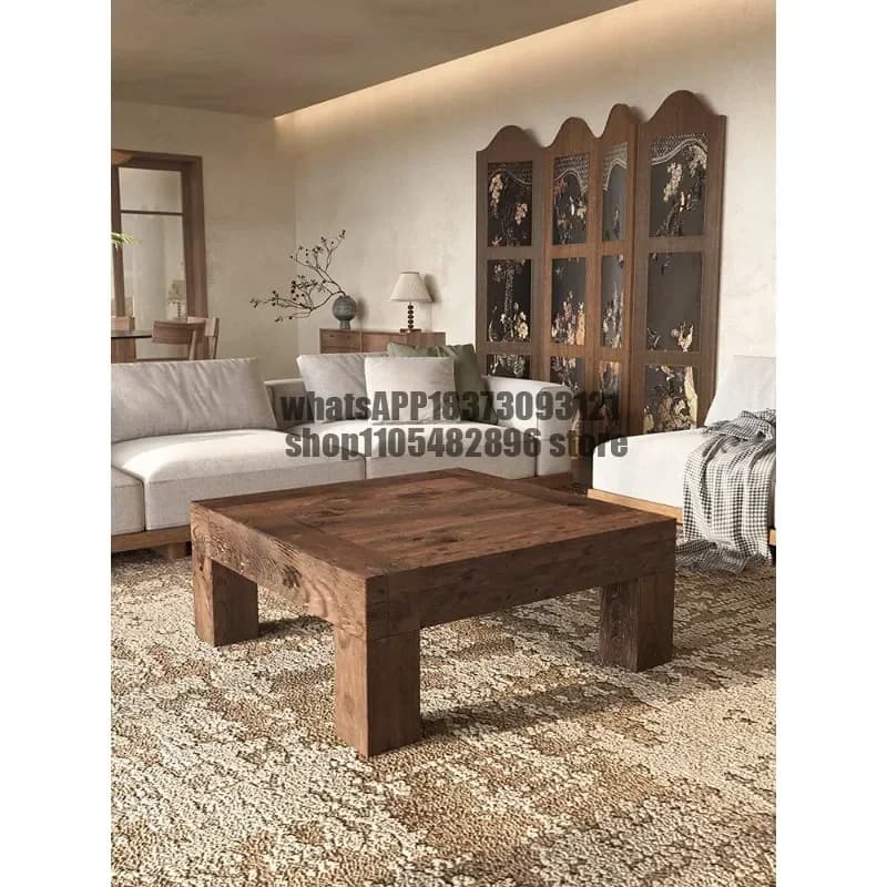 Coffee table living room home light luxury B & B medieval wabi sandy wind solid wood walnut color square