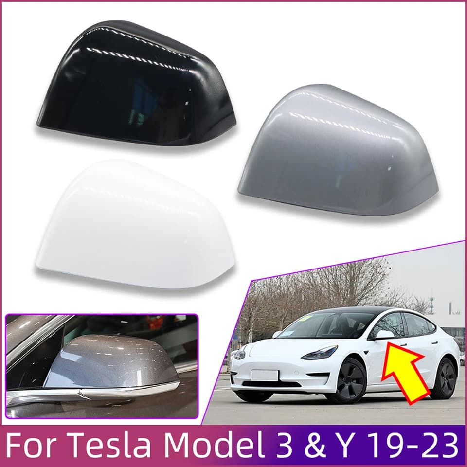 Car Outside Rearview Mirror Cover For Tesla Model 3 & Model Y 2019-2023 Direct Fit, Glossy Black Finish, Easy Installation