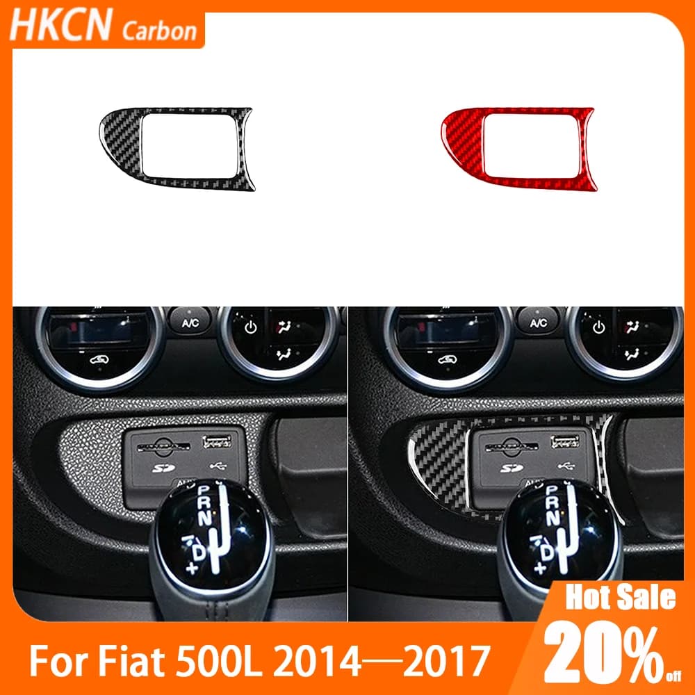 Carbon Fiber Console USB AUX Auxiliary Input Panel Set Car Accessories Interior Cover Trim Sticker Decal For Fiat 500L 2014—2017