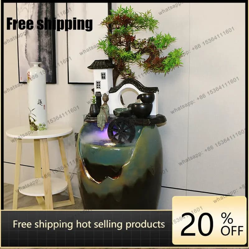 New Chinese-style living room sofa side floor-to-ceiling light luxury lucky decoration flowing water fountain arrangement