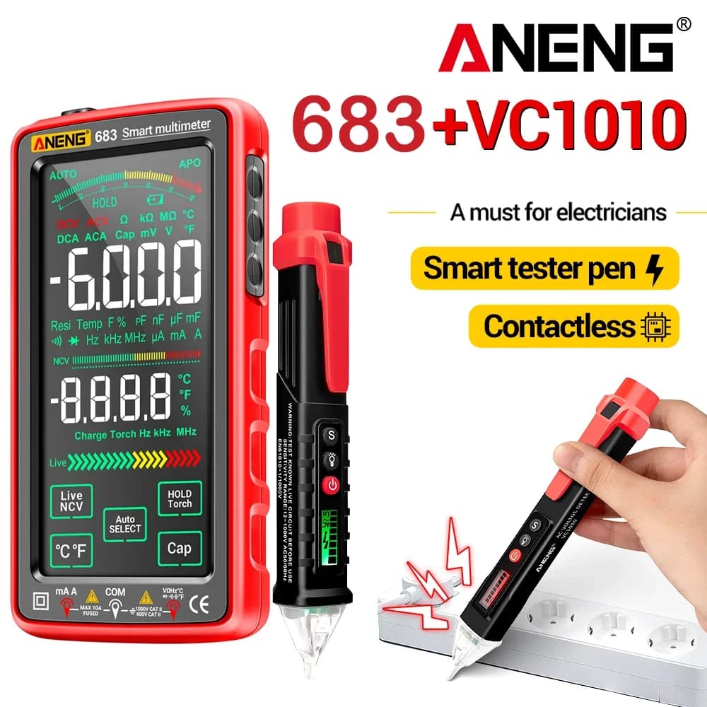 ANENG 683 Touch Screen Multimeter VC1010 Non-Contact Voltage Tester Kit High Precision Rechargeable Electrician Circuit Test Set