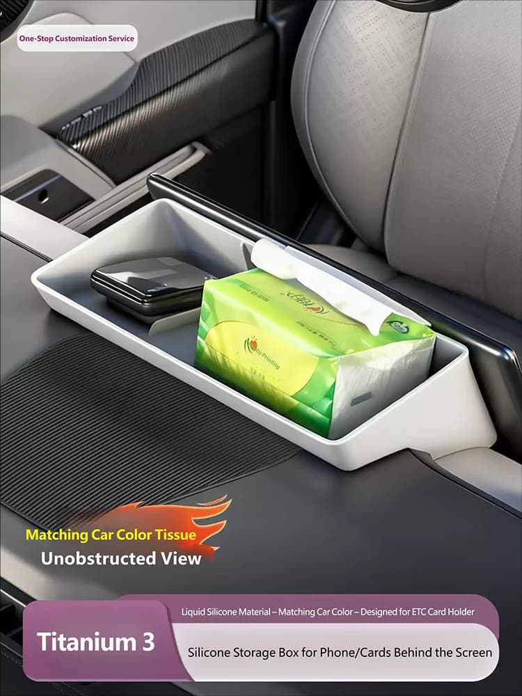 For BYD Leopard 3 Titanium 3 2025 2026 Car Storage Box Behind Center Console Silicone Screen Rear Tissue Box Organizer Case