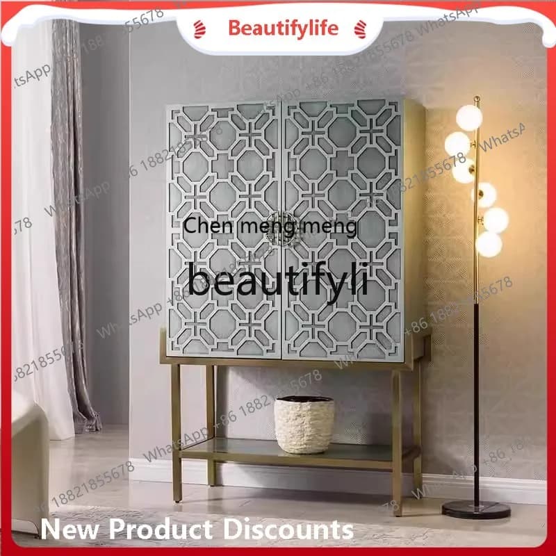 A32 American Style Wine Cabinet Solid Wood Entrance Storage Rack Sideboard Vertical Vintage Decorative Cabinet