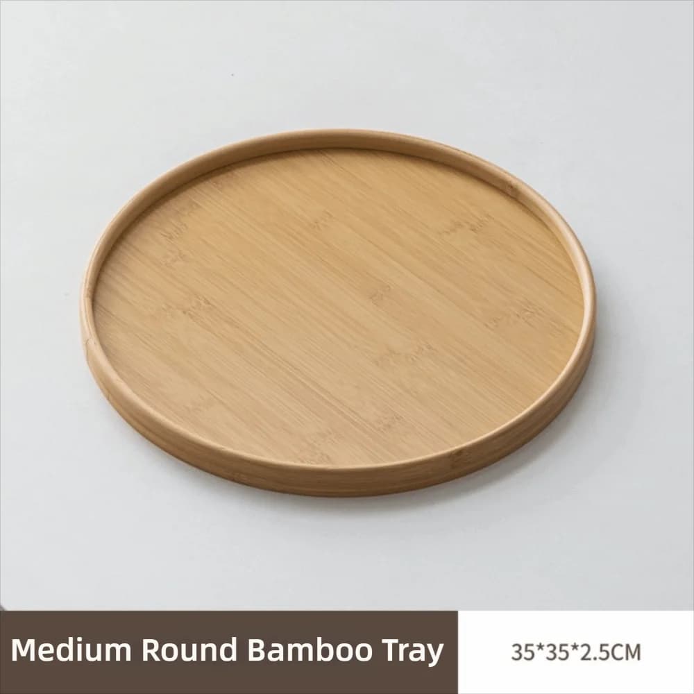 New Round Wood Tray Wooden 25/30/35/40CM Tea Food Tray Decorative Tray Breakfast Dinner