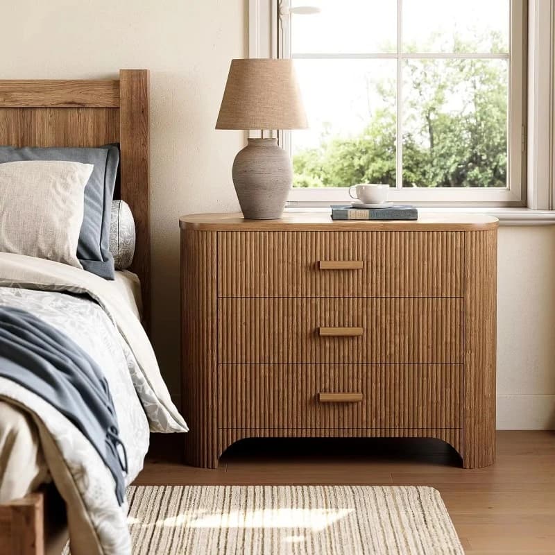 Modern Bedside Tables Lockers Oak Curved Bedroom Furniture