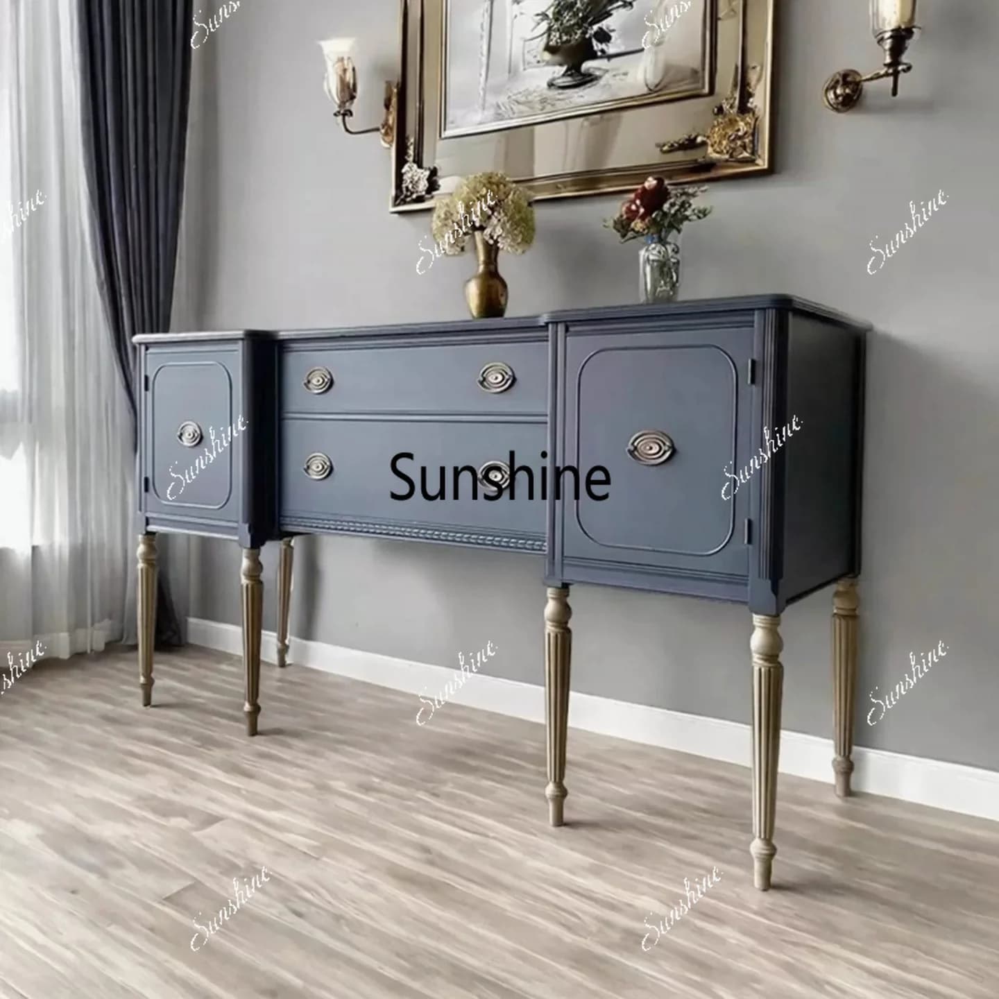 Retro solid wood dining side cabinet French light luxury locker living room decorative cabinet