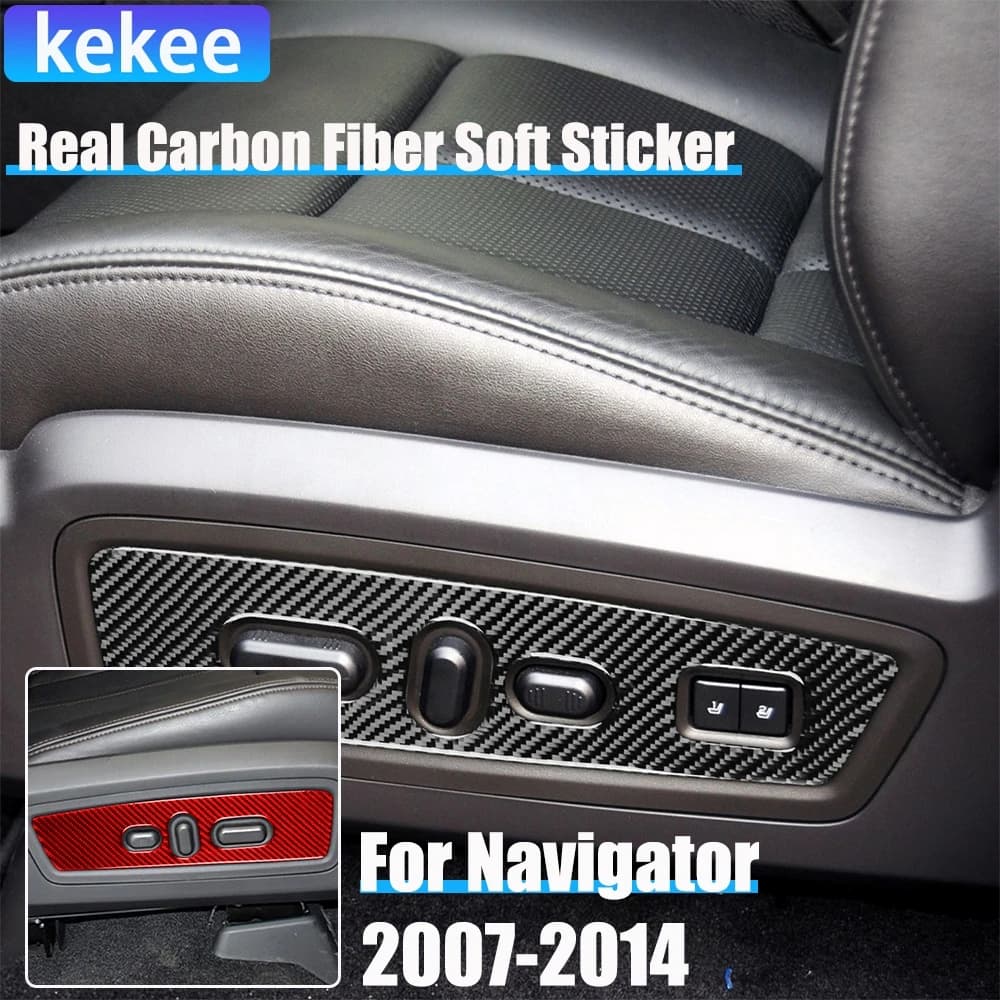 Real Carbon Fiber Car Accessories Seat Adjustment Panel Decorative Trim Cover Soft Sticker For Lincoln Navigator 2007-2014