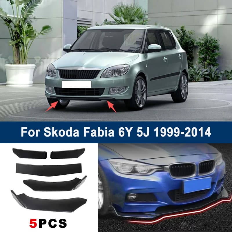 For Skoda Fabia 6Y 5J 1999-2014 model, adjustable 5PCS front bumper lip spoiler protection decorative kit, car body kit