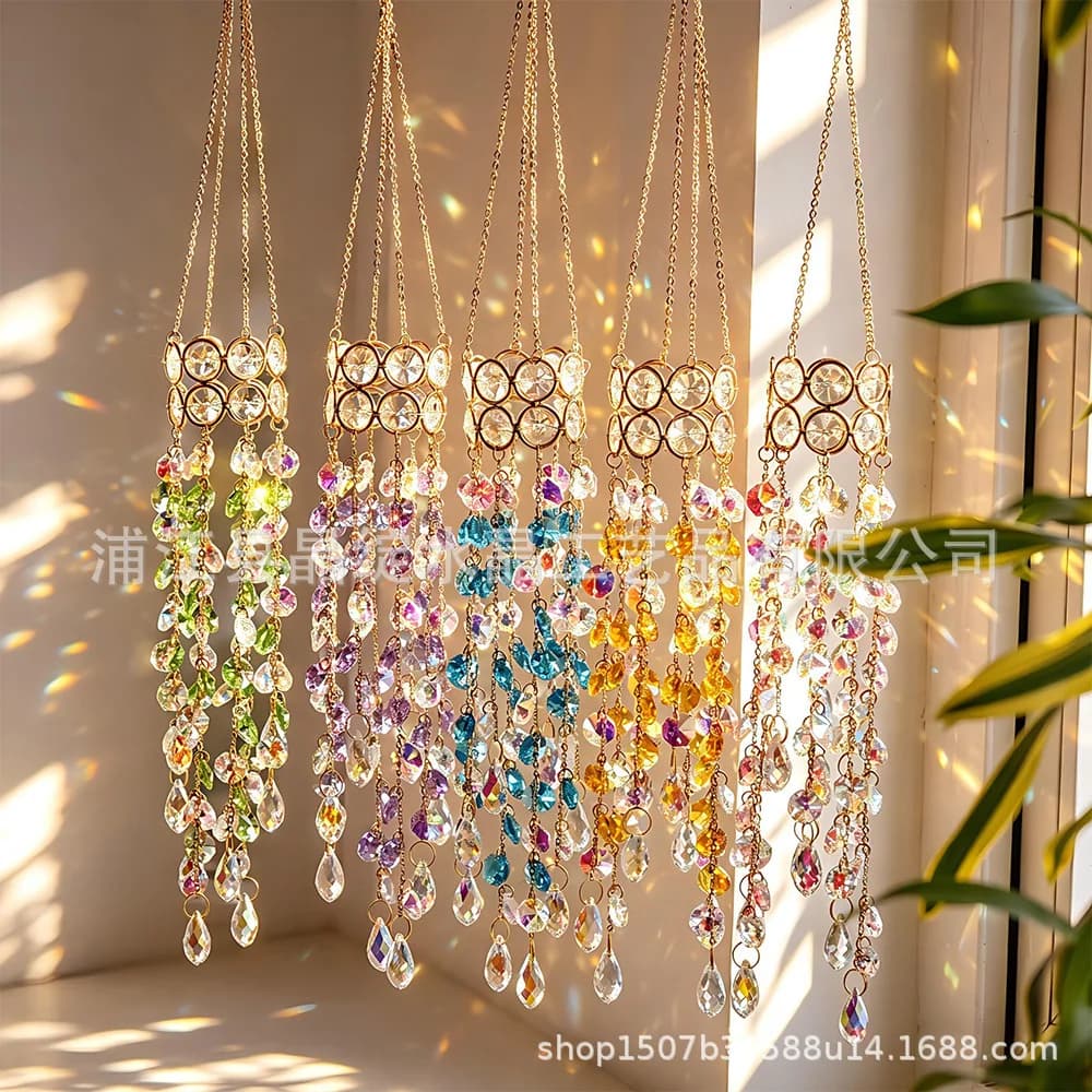 2026 Double-Layer Gold Ring Crystal Suncatcher Wind Chime, Colorful Prism Light Catcher, Hanging Crystal Ornament for Home Deco