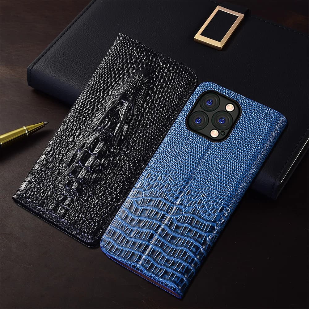 Genuine Leather Flip Case For Vivo X200 X200S X300 Pro Mini Ultra Phone Cover Card Cases Crocodile Head Scratch Proof