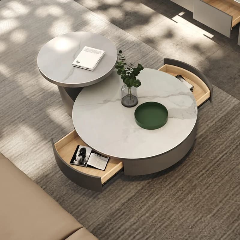 Italian Light Luxury Size Round Rock Panel Coffee Table TV Cabinet Combination of Small Household Modern Simple
