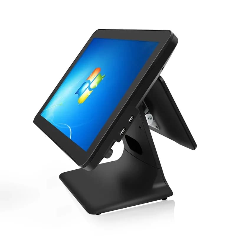 2026 Cheap All-in-One POS Terminal 15+9.7 Inch Dual Screen Capacitive Touch POS Register Windows Android Compatible