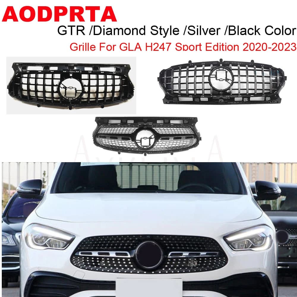 Diamond GTR Style Front Bumper Mesh Hood Grille Grid For Mercedes GLA Class H247 GLA250 GLA35 GLA45 AMG Package Sport 2020-2023