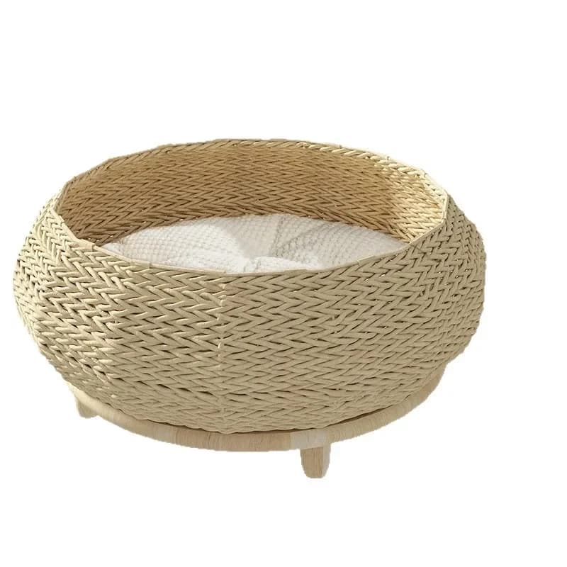 Cat weaving cat nest solid wood cat sleeping bed pet supplies round and dog pad solid wood