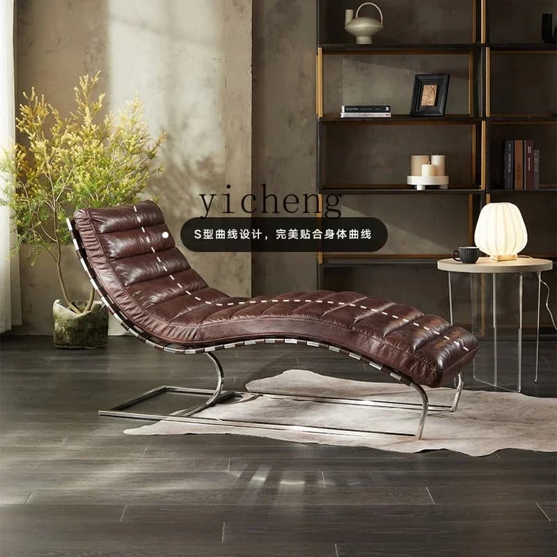 YZ  modern retro luxury leather recliner home living room lazy sofa wrought iron leisure chair