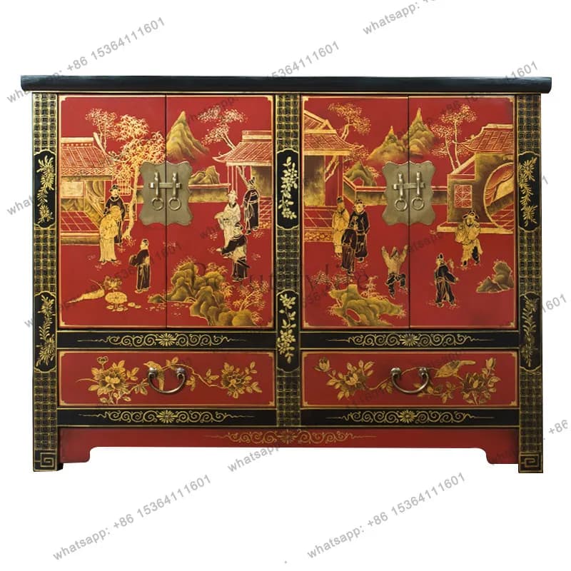 PG new Chinese-style solid wood gold-painted dining side cabinet storage close cabinet, simple storage cabinet customization