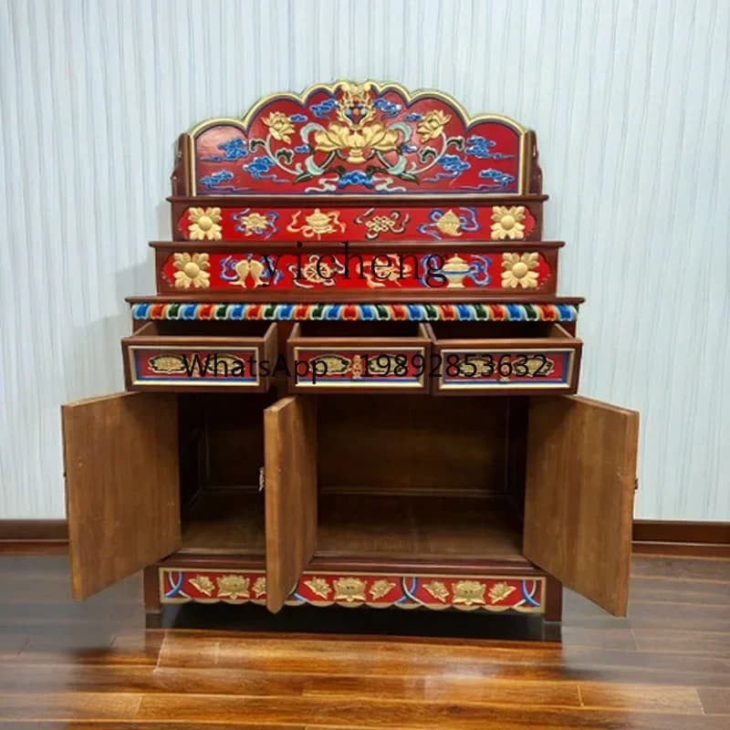 new Chinese-style solid wood Buddhist niches household offering tables offering shrines Tibetan-style hand-painted Buddhist