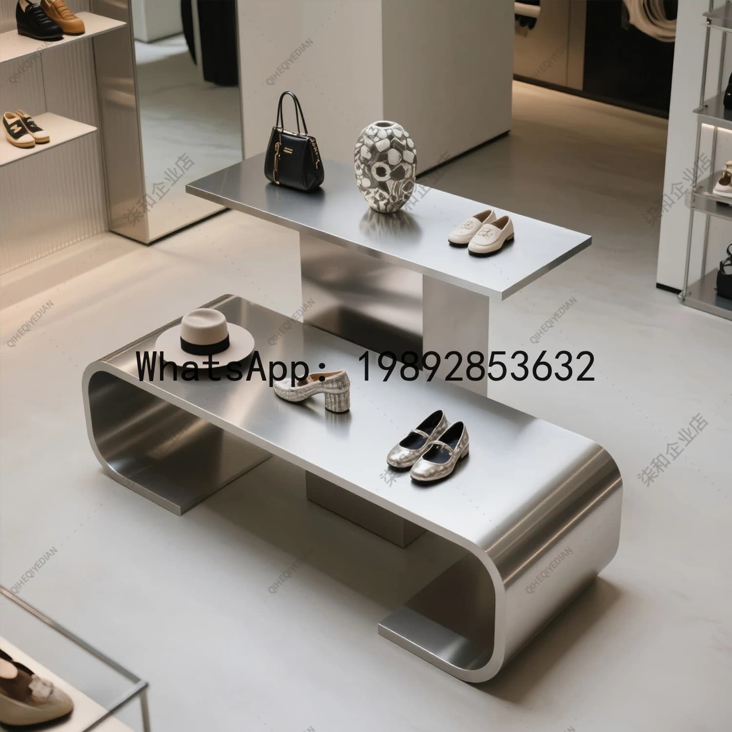 Island Table Double-Layer Island Display Stand Ornament Shoe Store Stainless Steel Display Stand Flowing Water Table