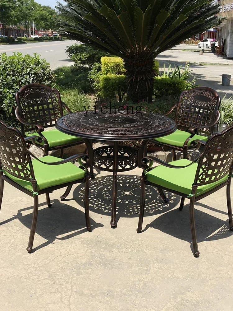 cast aluminum outdoor tables and chairs courtyard three five-piece open-air balcony wrought iron outdoor villa garden