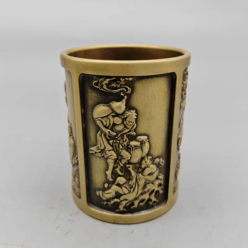 Chinese Collection Exquisite Brass Eight Immortals Pen Holder Decoration