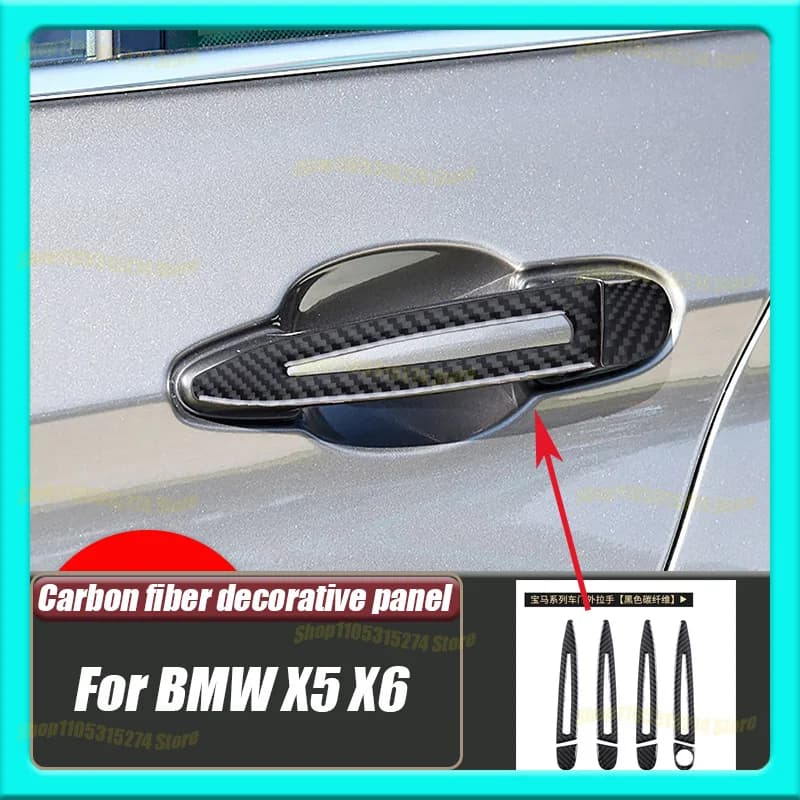 Car Door Handle Outer Handle Decorative Sticker, Suitable for BMW X5X6 Interior Modification Real Carbon Fiber Auto Parts