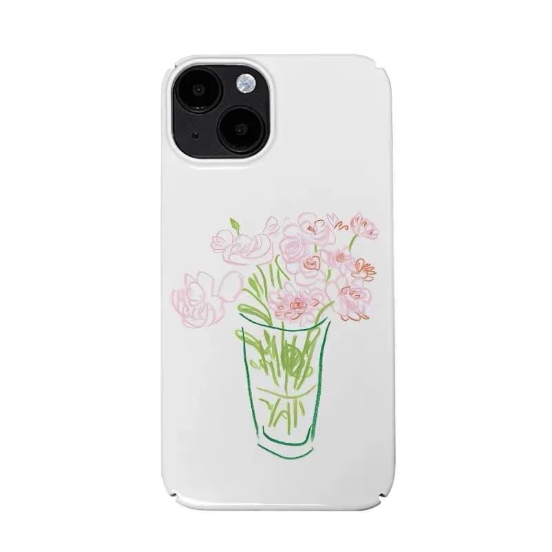 Small Fresh Green Pink Flowers Phone Case for IPHONE 17 Air 16E 15 PROMAX 14 Plus 13 12 MINI 11PRO 16Plus XR Acrylic Phone Cover