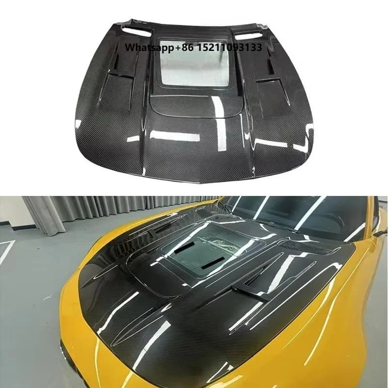 Dry Carbon Fiber Engine  Upgrade to  Bonnet Hood Cover With Glass