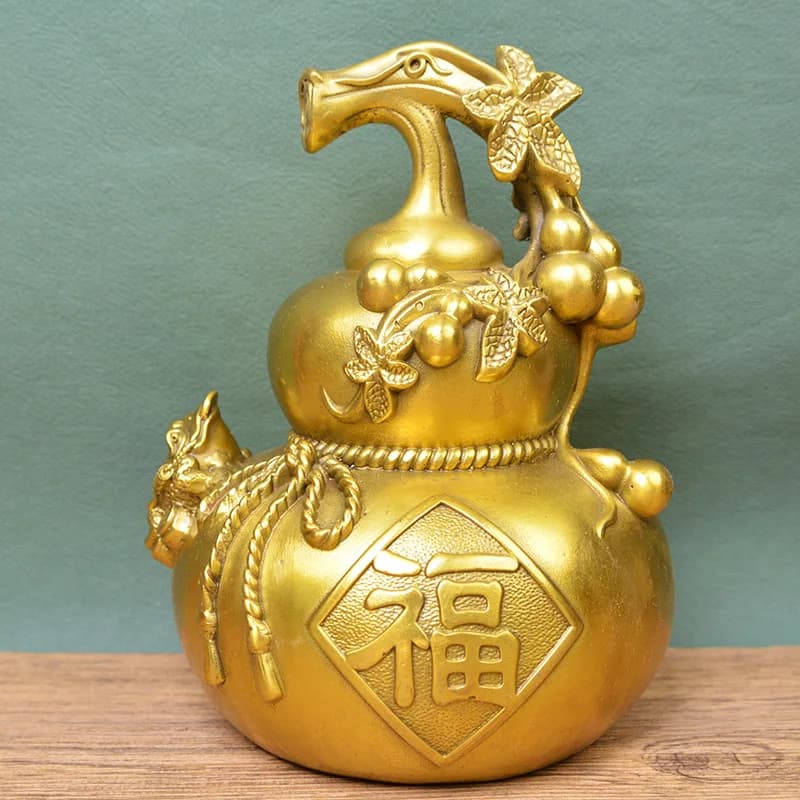All-brass golden toad-shaped copper gourd Entrance hall copper gourd ornament for wealth and good fortune