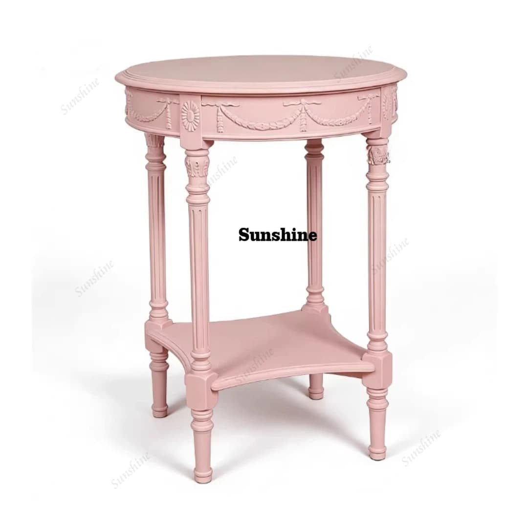 French retro carved living room wooden coffee table sofa edge bedroom bedside table