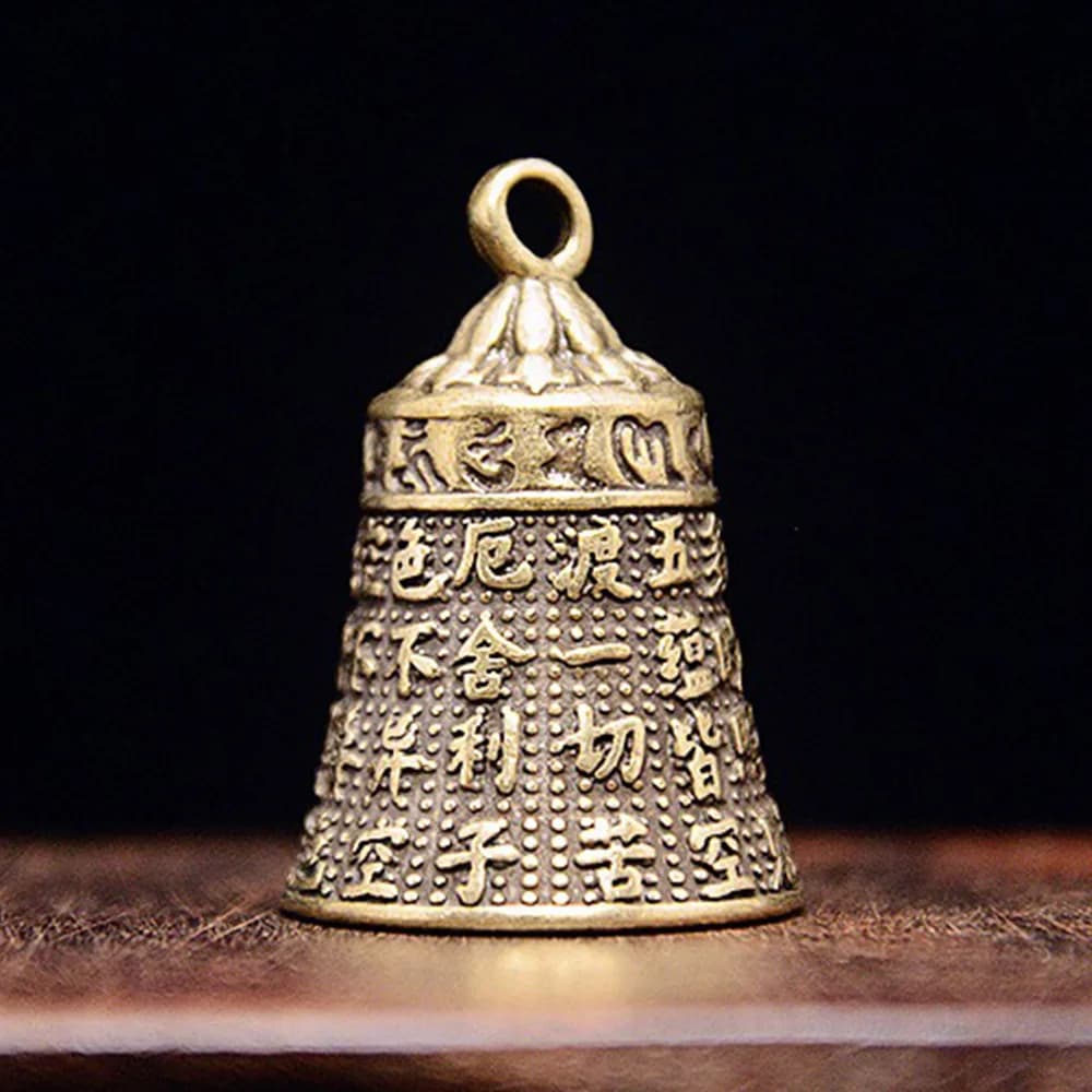Hand Carved Buddhist The Heart Sutra Bell Brass Feng Shui Ornament Meditation Prayer Accessories DIY Keychain Pendant