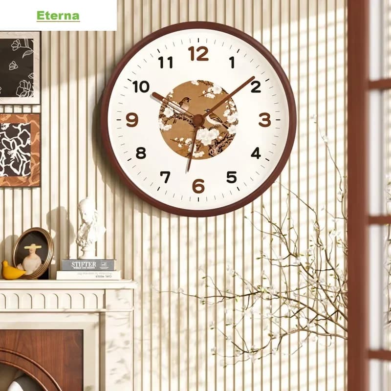 Chinese Antique Style Solid Wood Wall Clock Silent Minimalist for Living Room Home Decor