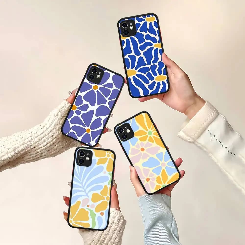 Abstract Flower Market Phone Case For IPhone 11 12 13 14 15 16 Pro Plus X XS MAX Matte Bumper Shockproof Cover