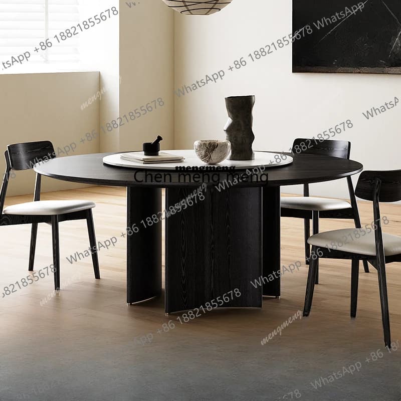 Nordic Wabi Sabi Table Black European Turntable Modern Mobile Dining Table Kitchen Round Small Mesas De Comedor Home Furniture