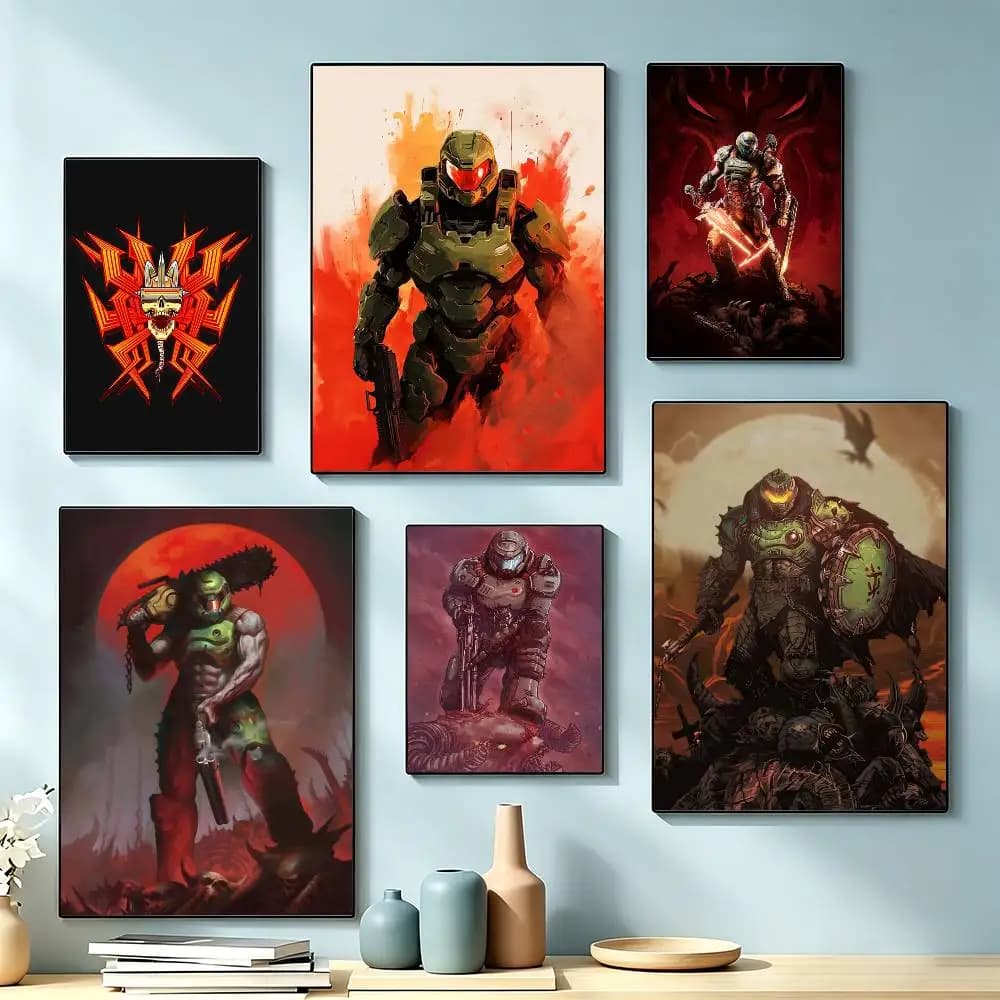 Game D-Doomslayer Poster High Quality Dorm Living Room Aesthetic Wall Decoration Painting Stickers Gift