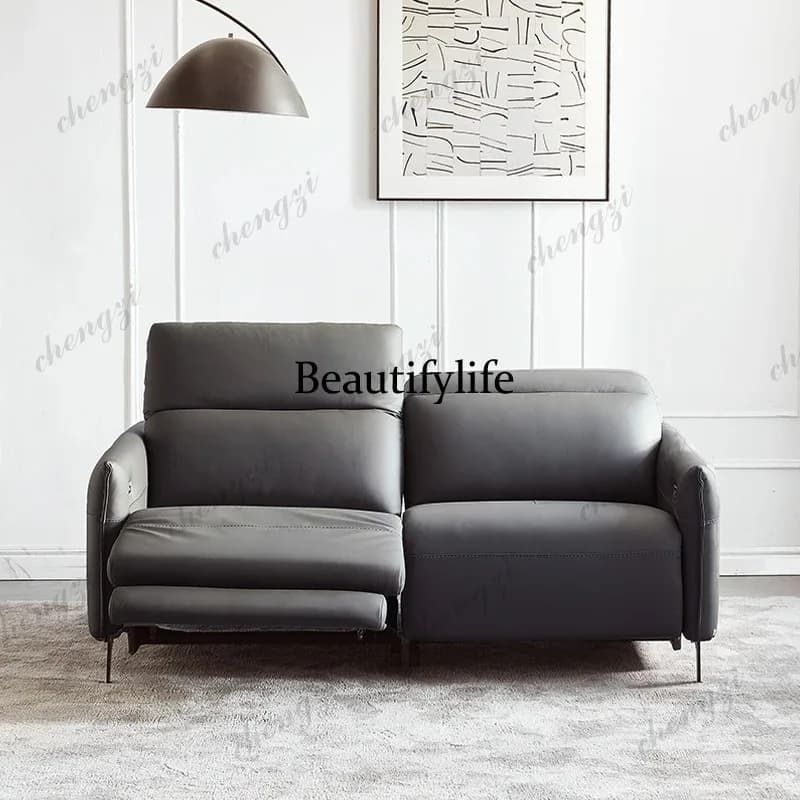 Modern Power Reclining Couch Luxury 3-Seater Genuine Leather Dual Motors Electric Recliner Sofa Adjustable Backrest and Headrest