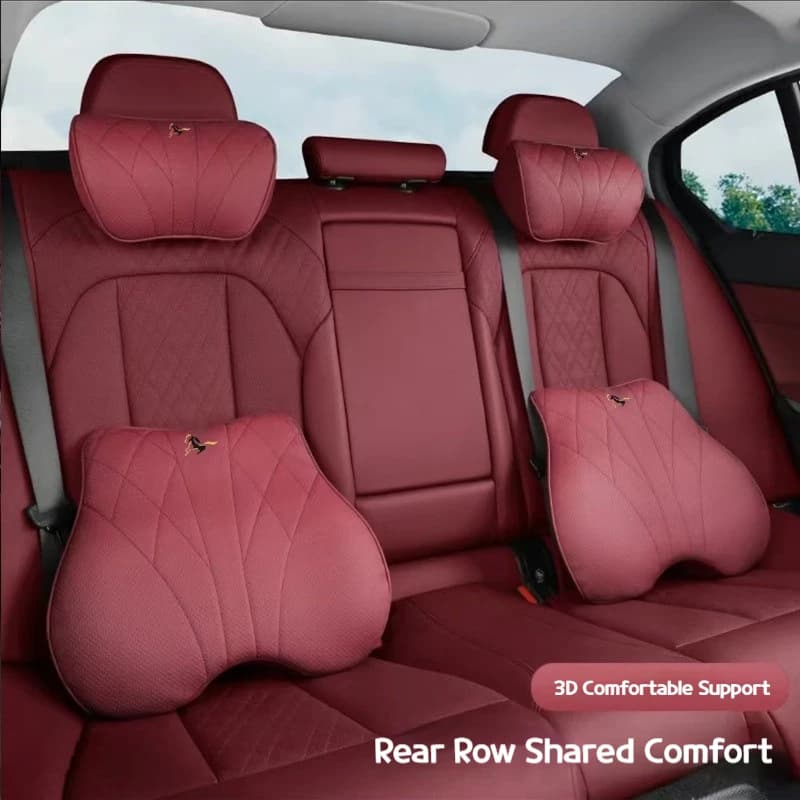 Car Headrest Lumbar Support Pillow Set Nappa Leather Soft Comfortable Breathable for Driving Travel Auto Seat AccessoriesSummer