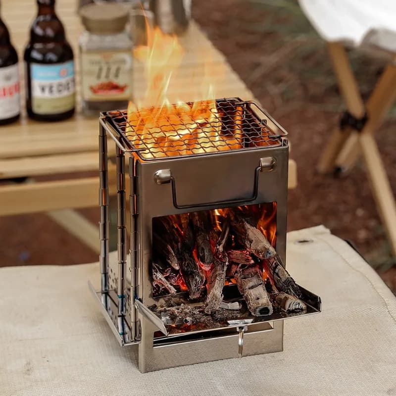 Foldable Stainless Steel Wood Stove Mini BBQ Charcoal Grill Portable Camping Picnic Outdoor Barbecue Furnace