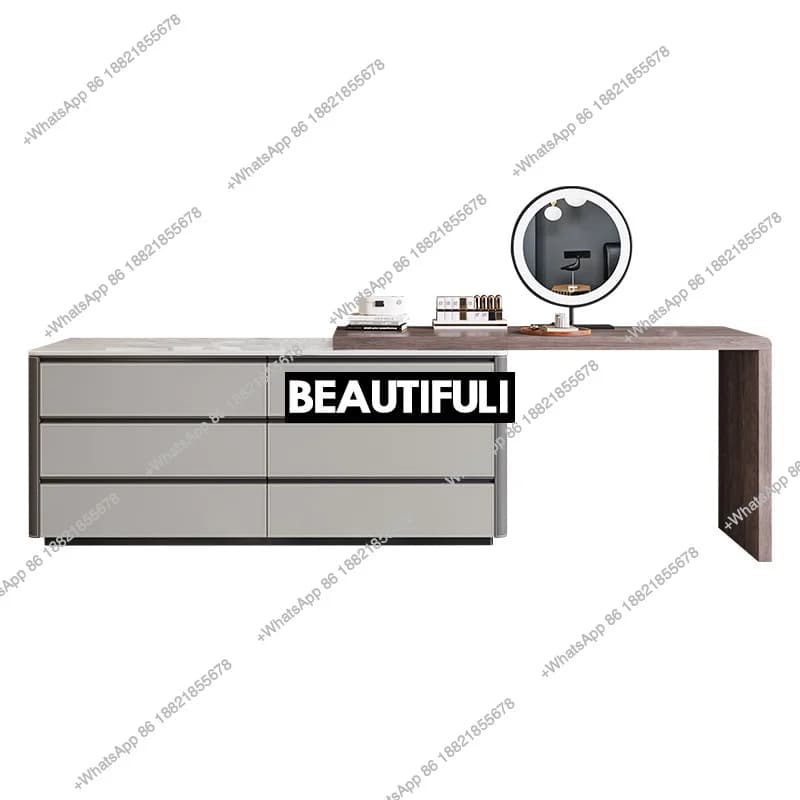 Dresser modern simple integrated retractable saddle leather solid wood bedside cabinet