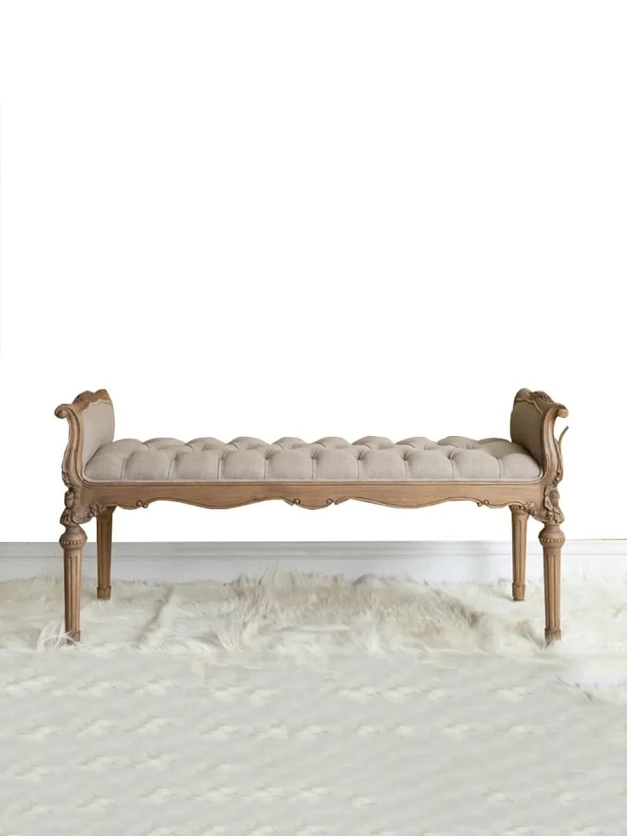 HYSSolid wood bedside stool sofa stool retro long stool antique carving