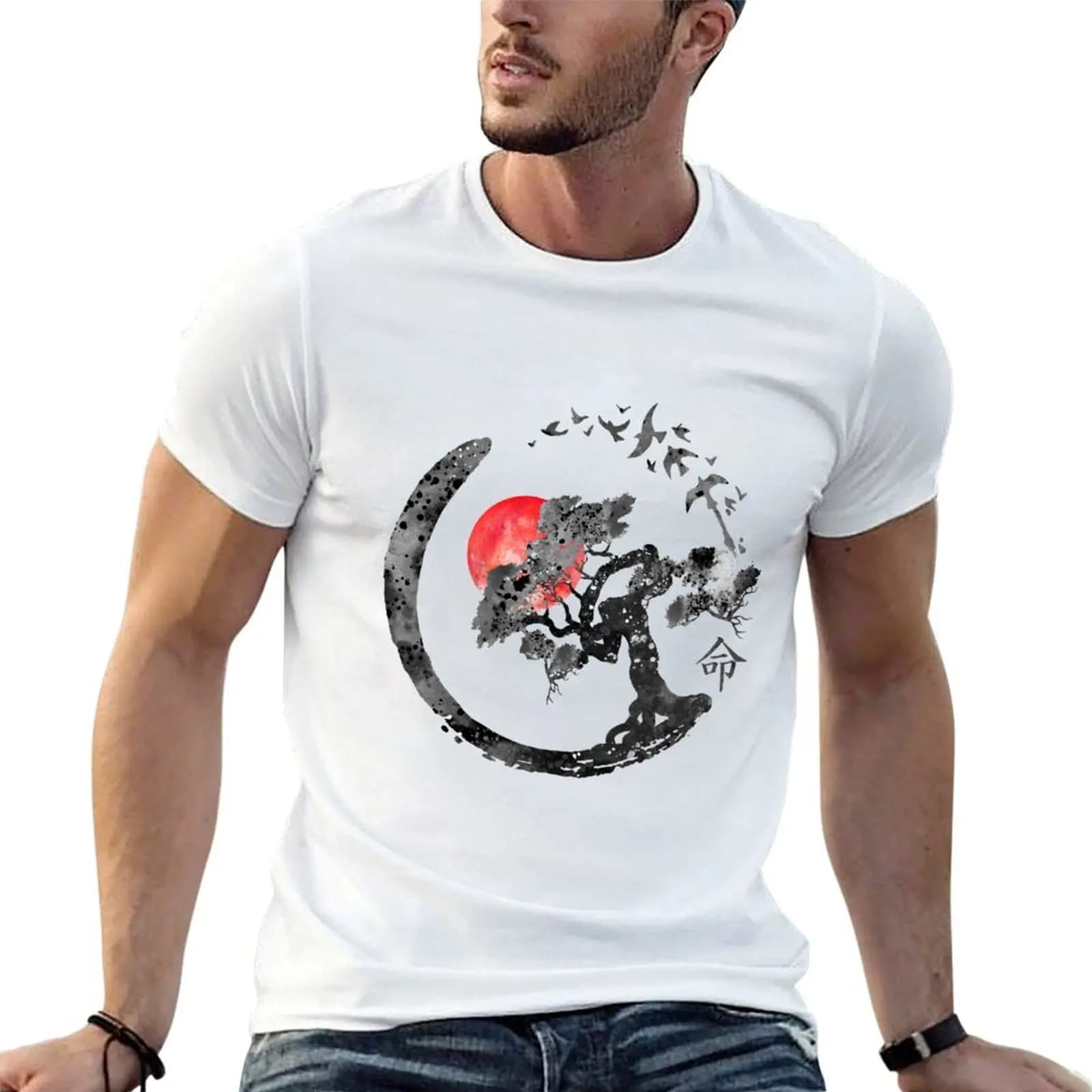 Enso circle and Bonsai tree T-Shirt oversized anime tshirt mens designer clothes